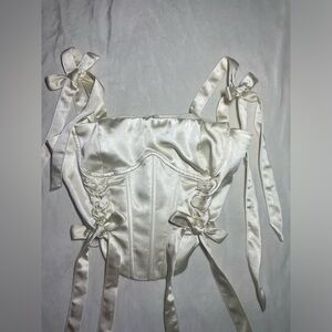 Forever 21 Cream Satin Bustier Corset with Bow Adjustable Straps Size Small